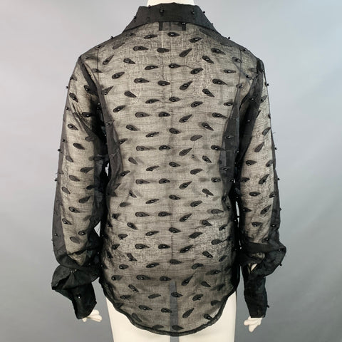 TOKYO JAMES Size L Sheer Black Linen Paisley Beaded Embroidered Shirt