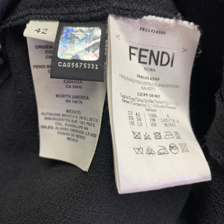 FENDI Size 6 Black Virgin Wool Side Zipper Casual Pants