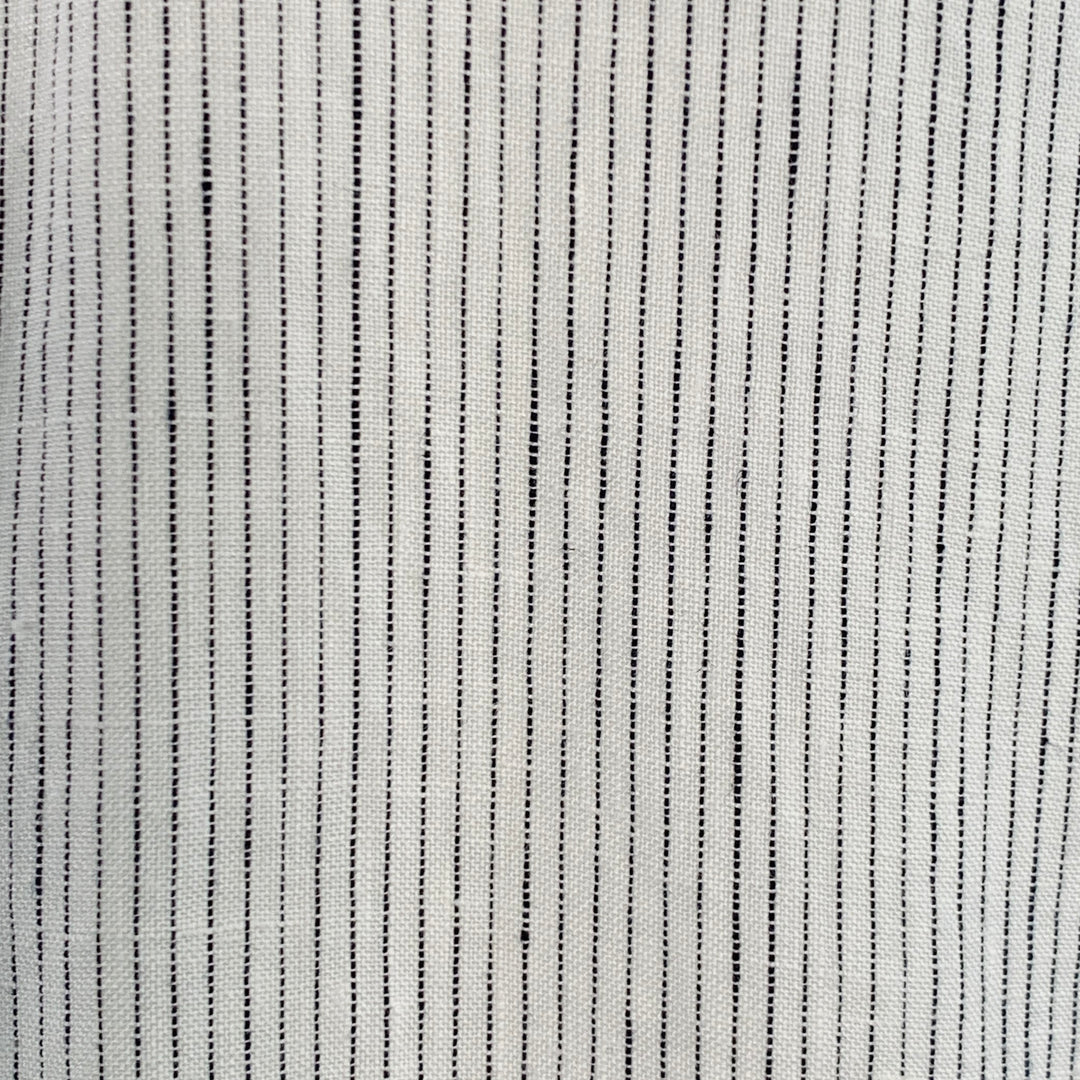 THEORY Size L Irving White Navy Pinstripe Linen Long Sleeve Shirt