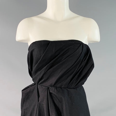 Robe bustier froncée longueur genou en laine mélangée noire, taille 0, ACNE
