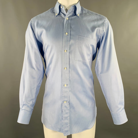 ERMENEGILDO ZEGNA Size M Blue Twill Cotton One Pocket Long Sleeve Shirt