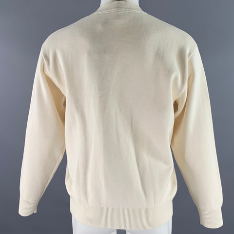 WILSON Size S Cream Navy Logo Cotton Cardigan