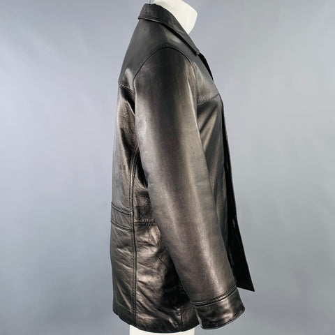 KENNETH COLE Size S Black Leather Single Breasted Coat
