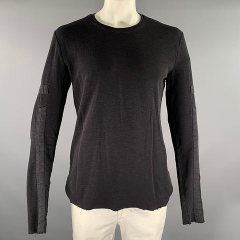 THOM KROM Size L Black Patchwork Cotton Crew-Neck Pullover