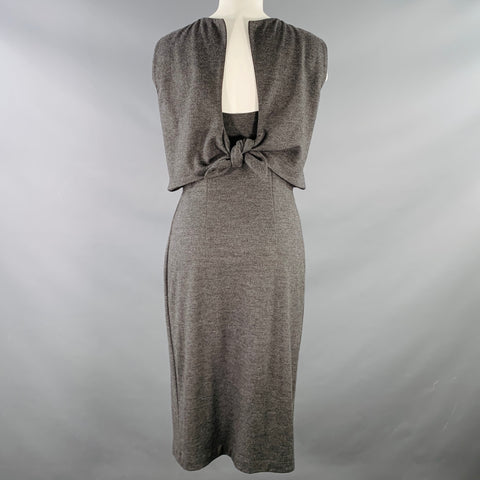 JIL SANDER Robe fourreau sans manches en jersey gris chiné à nouer dans le dos, taille 38
