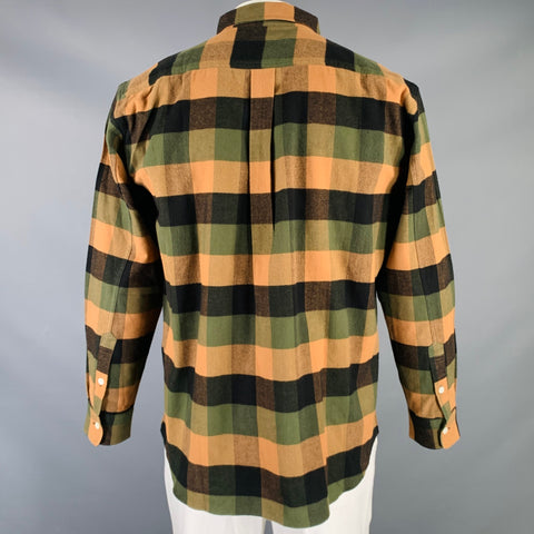 MR. GENTLEMAN Size XL Brown Black Olive Checkered Cotton Long Sleeve Shirt