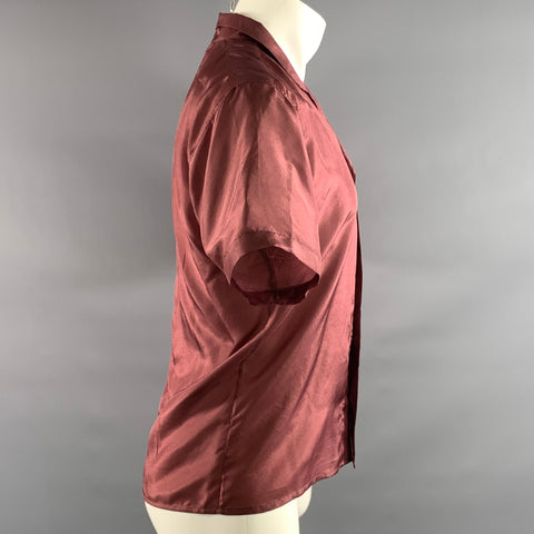 DRIES VAN NOTEN Size S Burgundy Tan Figures Short Sleeve Shirt