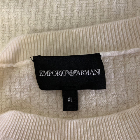 EMPORIO ARMANI Size XL Cream Waffle Knit Crew-Neck Pullover