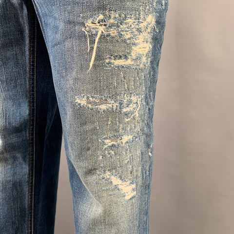 DOLCE & GABBANA Size M Blue Cotton Distressed Cropped Jeans