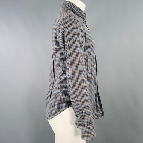 BAND OF OUTSIDERS Size M Grey Blue Plaid Cotton One Pocket Long Sleeve Shirt