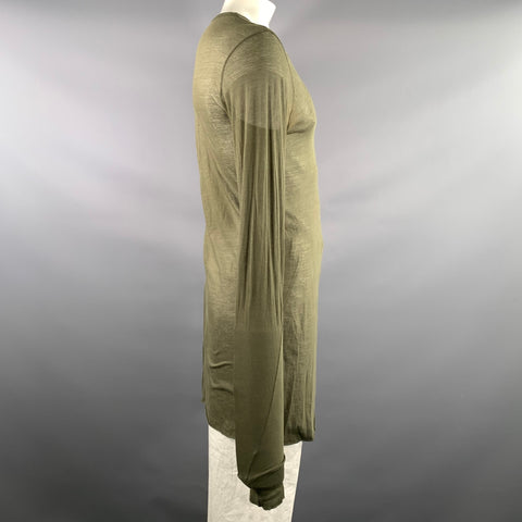 RICK OWENS Size L Green Olive See Through Cotton Oversized Long Sleeve Shirt