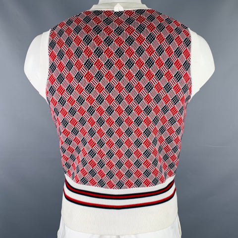 BLACK FLEECE Size L White Red Black Diamond Cotton V-Neck Vest