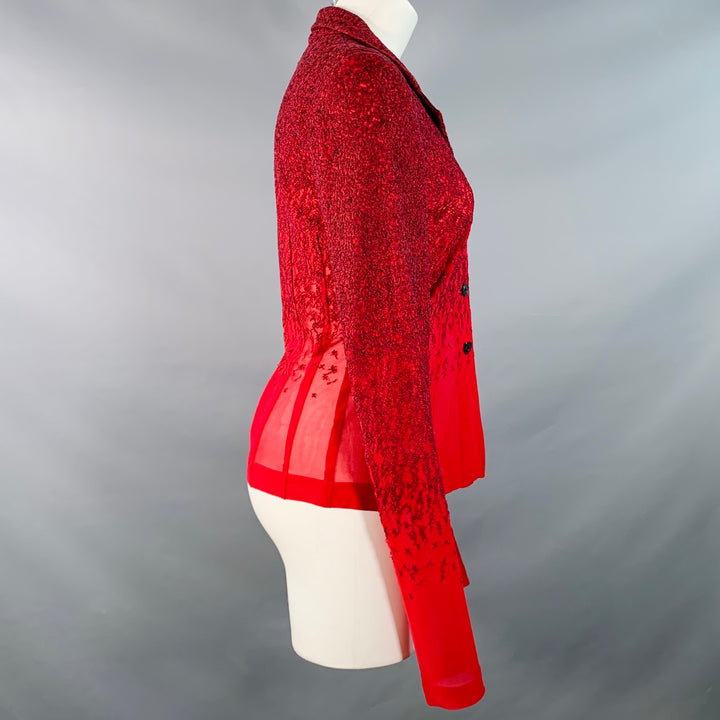 DRIES VAN NOTEN Size M Red Burgundy Rayon Textured Ombre Notch Lapel Blouse