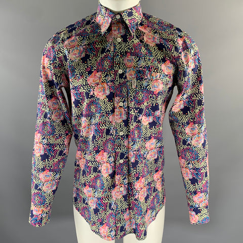 MISTRAL Size M Purple Pink Orange Abstract Floral Cotton Long Sleeve Shirt