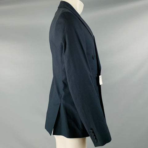 CALVIN KLEIN COLLECTION Size 38 Navy Cotton Double Breasted Sport Coat