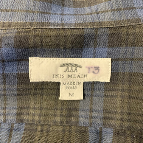 INIS MEAIN Size M Blue Brown Plaid Cotton Button Up Long Sleeve Shirt