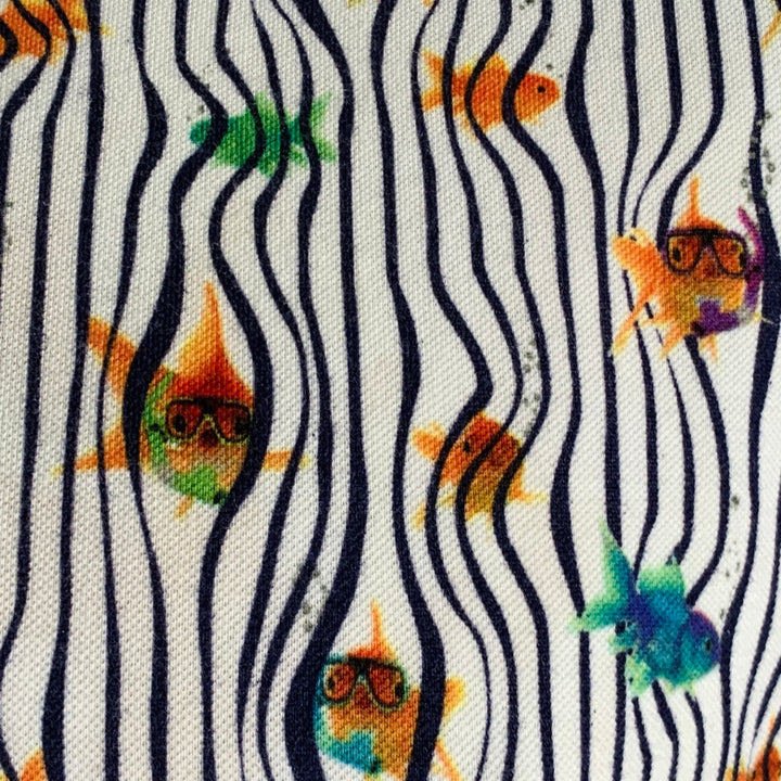 ROBERT GRAHAM Size L White Multi Color Goldfish Print Cotton Buttoned Polo