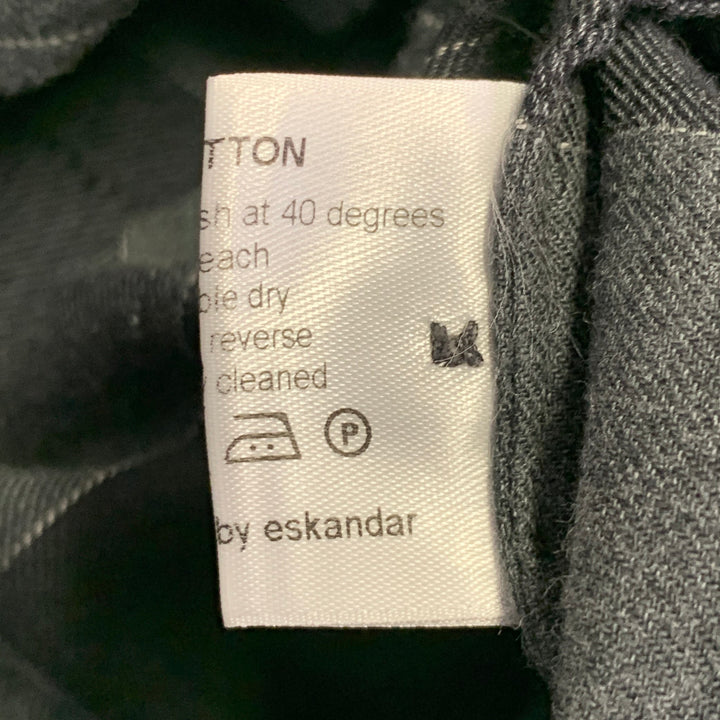 ESKANDAR Size L Black Charcoal Cotton Oversized Checkered Point Collar Shirt