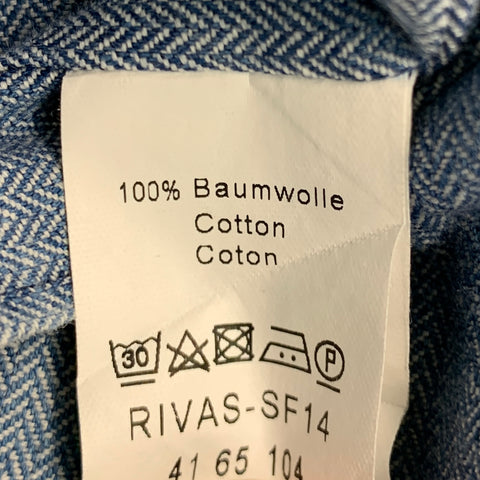 VAN LAACK Size L Blue Herringbone Cotton Long Sleeve Shirt