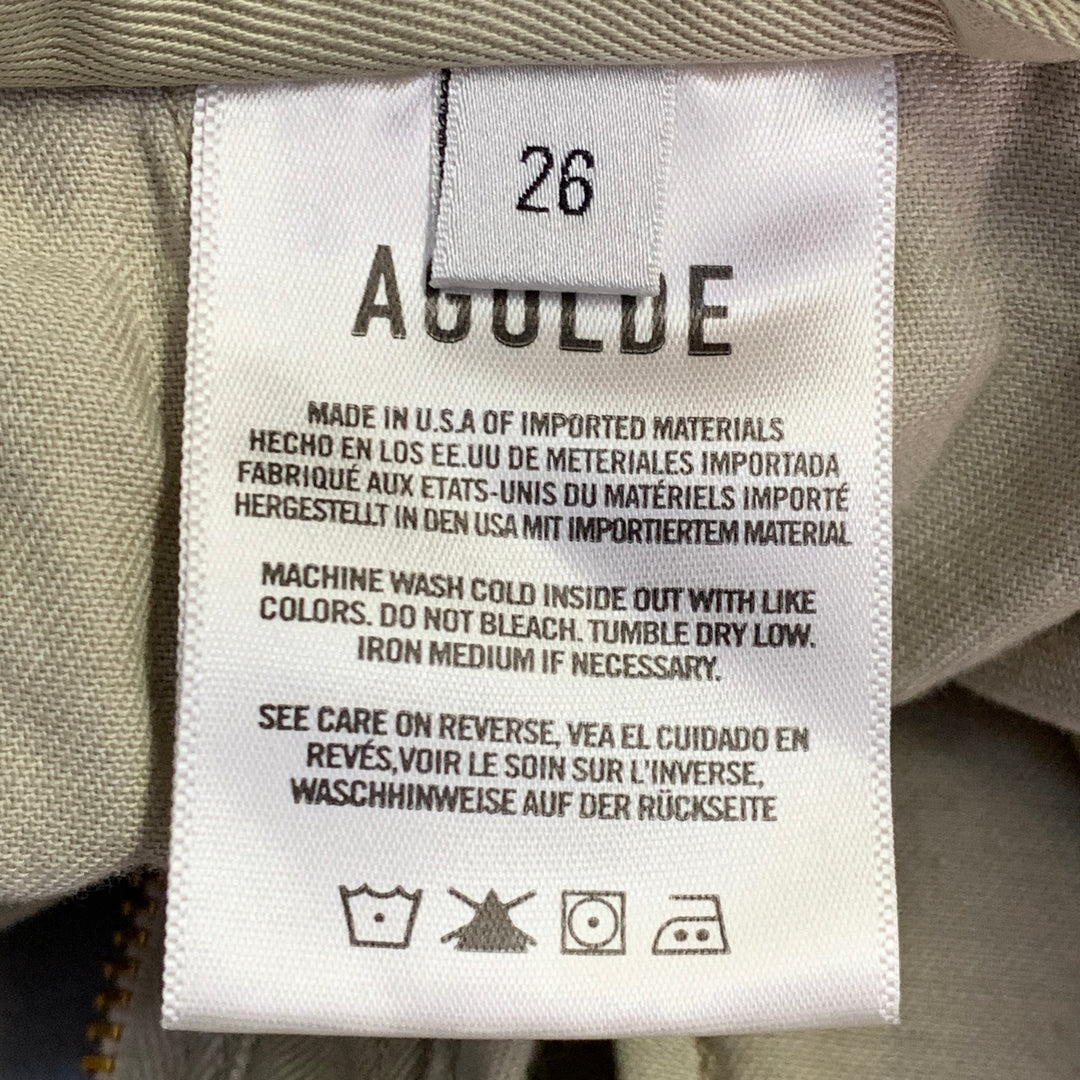 AGOLDE Size 26 Becker Chino Green Olive Cotton Twill Pleated Baggy Tapered Jeans