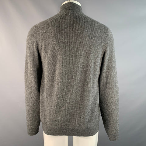 LORO PIANA Size M Gray Ribbed Knit Cashmere 1/4 Zip Pullover