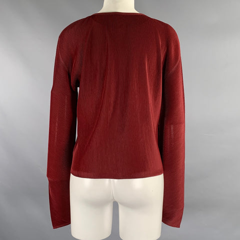PLEATS PLEASE by ISSEY MIYAKE Size S Burgundy Polyester Pleated Cardigan Blouse