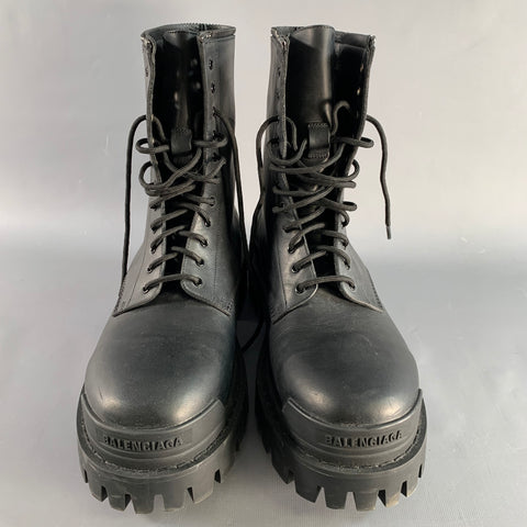BALENCIAGA Size 9 Black Leather Lug Sole Boots