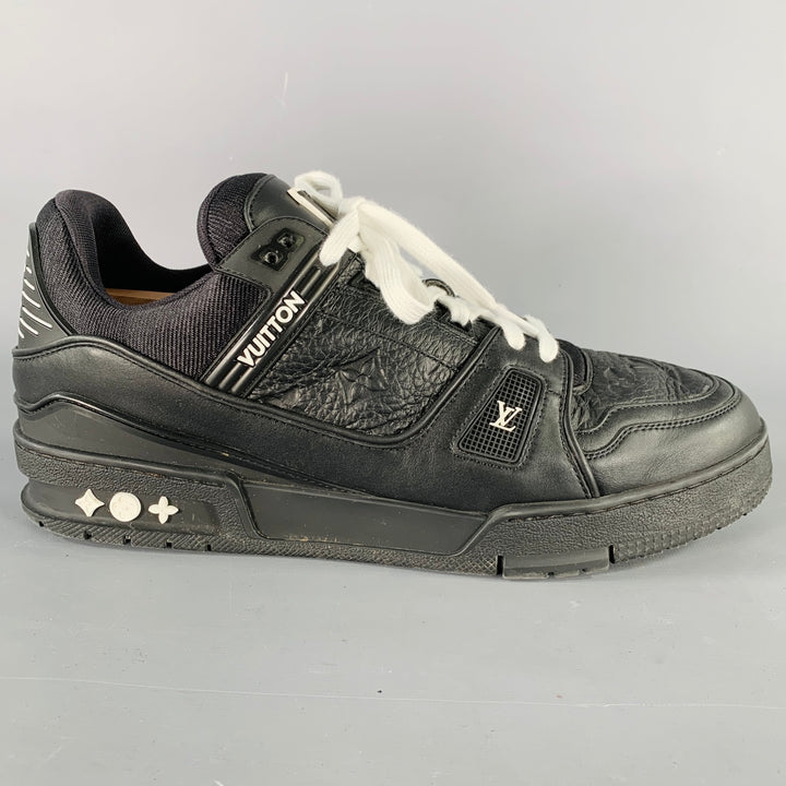 LOUIS VUITTON Size 9.5 Black White Monogram Leather Rubber Sole Sneakers