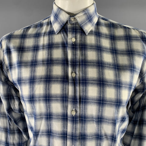 ADAM KIMMEL Size M Blue White Tartan Cotton Pointed Collar Long Sleeve Shirt
