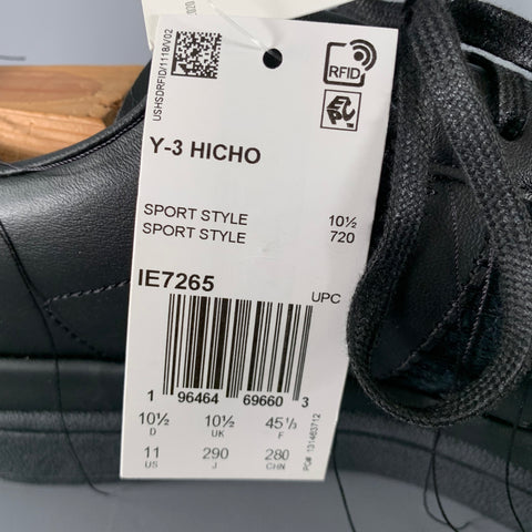 Y-3 Size 11 Hicho Black Leather Lace-Up Sneakers