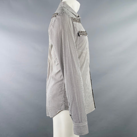 Chemise en coton à manches longues à rayures noires et blanches cloutée PIERRE BALMAIN Taille M
