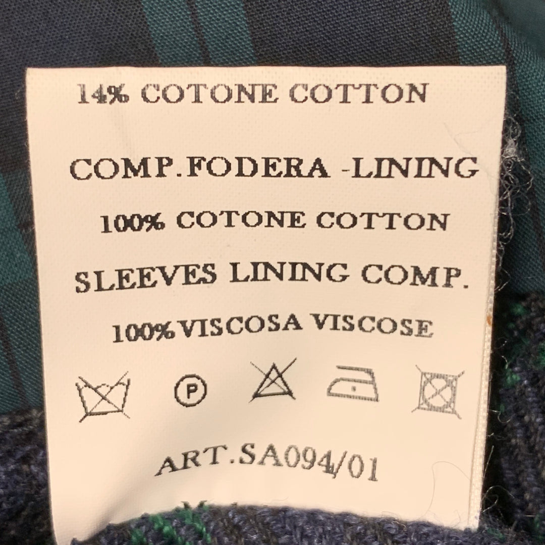 MASSIMO PIOMBO Size 42 Green Black Glenplaid Hidden Buttons Bomber Jacket
