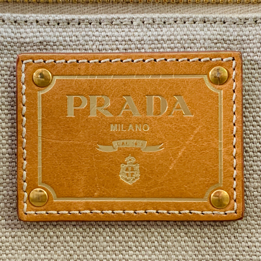 PRADA Canapa Brown Black White Stripe Canvas Open Top Tote Handbag