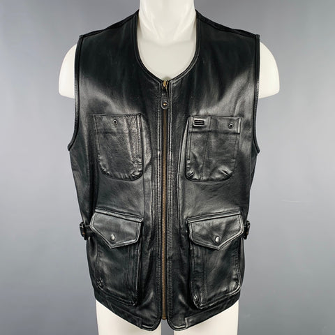 CUIR DU MONDE Size S Black Mixed Fabrics Leather Utility Vest