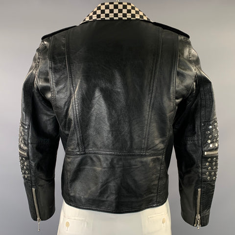 CELINE FW2019 Size 40 Black White Studded Leather Biker Jacket