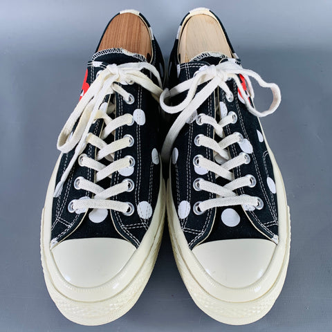 CONVERSE Size 10 Black White Red Dots Canvas Sneakers