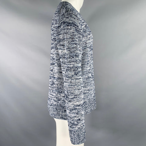VINCE Size M Navy White Knit Linen Cotton Merino Wool Crew Neck Sweater