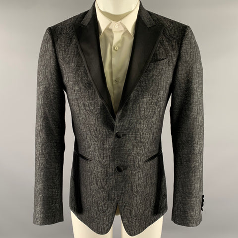 JOHN VARVATOS Size 40 Grey Black Wool Polyamide Tuxedo Sport Coat