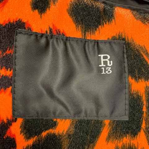R13 Size 38 Orange Black Leopard  Print Cotton Velvet Notch Lapel Sport Coat