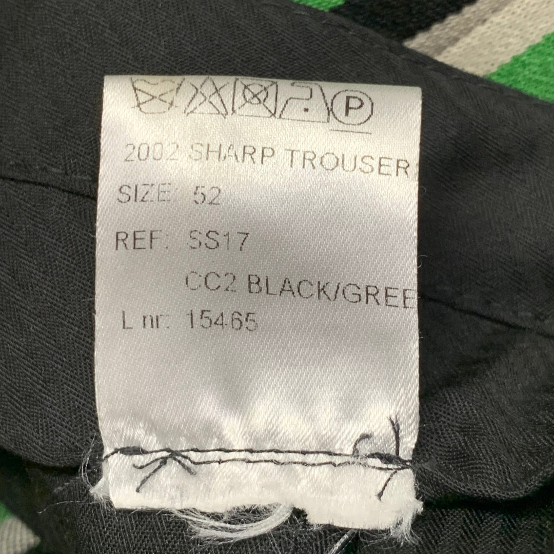 WALTER VAN BEIRENDONCK SS17 Size 42 Long Green Black White Wool Cotton Stripe Suit