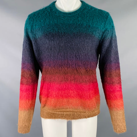 PAUL SMITH FW18 Size M Green Multi Color Ombre Gradient  Mohair Blend Crew-Neck Sweater
