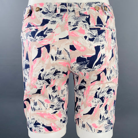 OXFORD LADS Size 30 Tan Pink Leaves Cotton Blend Flat Front Shorts