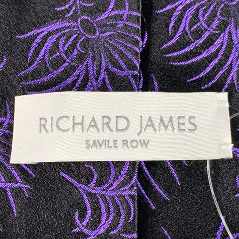 RICHARD JAMES Black Purple Abstract Floral Silk Tie