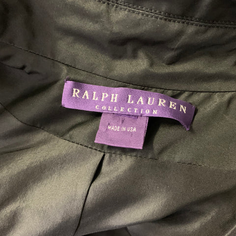 RALPH LAUREN Size L Black Silk Shimmer Double Breasted Rain Coat