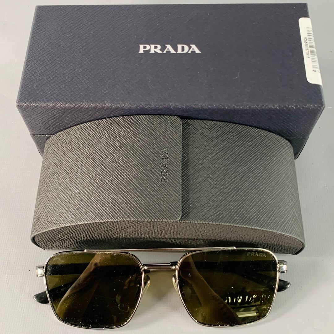 PRADA Silver Black Metal Pilot Sunglasses