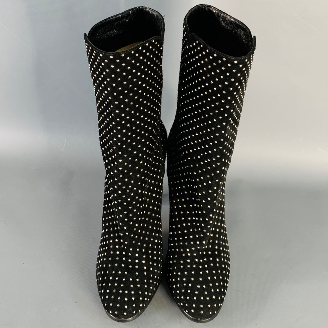 JIMMY CHOO Size 8 Black Studded Suede Pull On Boots