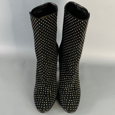 JIMMY CHOO Size 8 Black Studded Suede Pull On Boots
