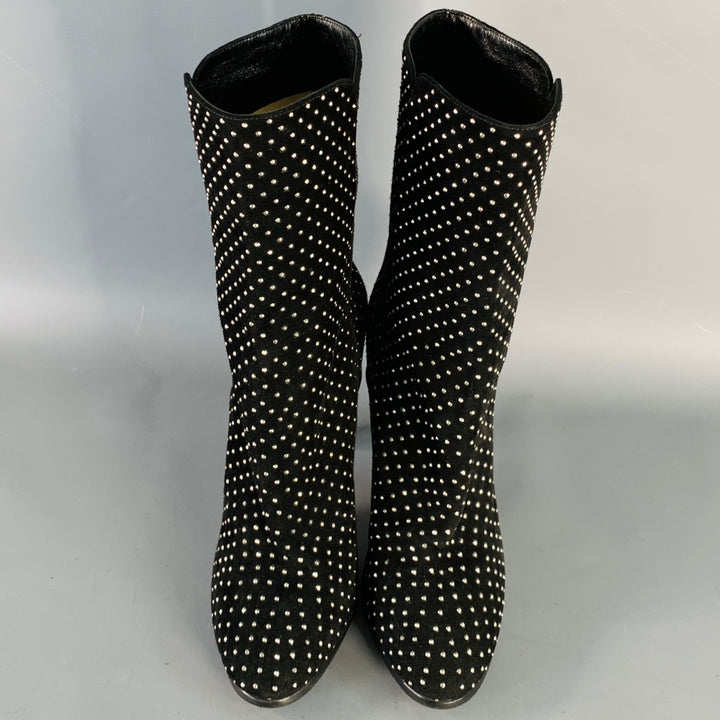 JIMMY CHOO Size 8 Black Studded Suede Pull On Boots