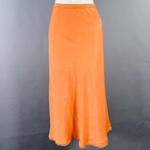 JONATHAN SIMKHAI Size 2 Orange Coral Satin Textured Raw Edge Midi Skirt