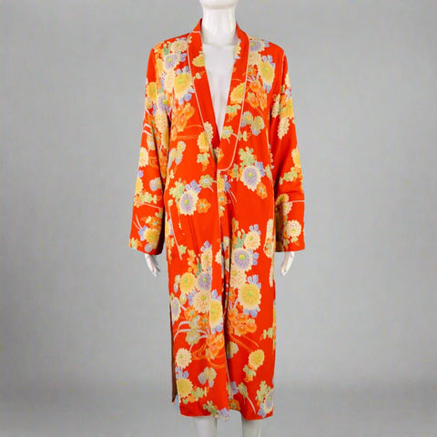TRF Size S/M Red Multi Color Viscose Floral Single Button Kimono Coat